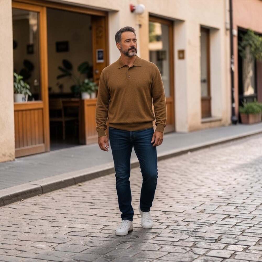 Hart Schaffner Marx Men's Baby Alpaca and Merino Wool Polo Sweater